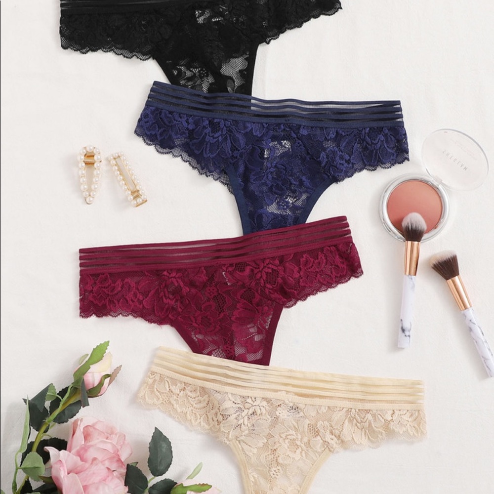 NEW lace {4 pack} pantie set black cream blue bur - Picture 2 of 4